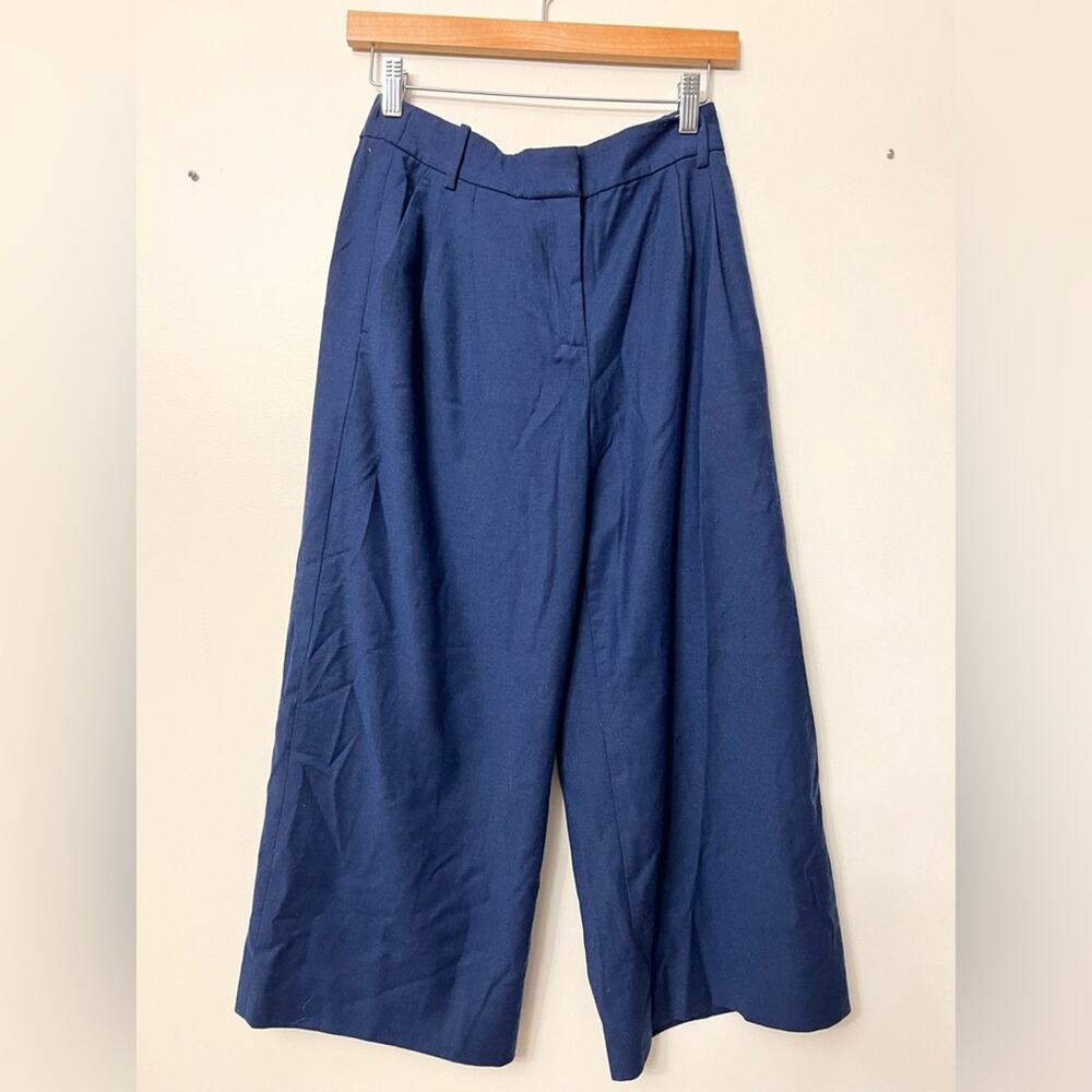 J crew blue cropped culotte pant wide leg work office wool blend